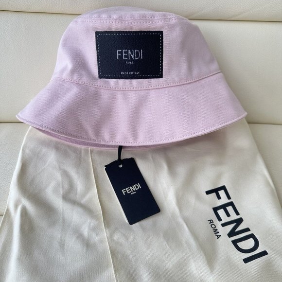 NWT Fendi Roma Logo Patch Bucket Hat PINK Sz S 100% Authentic - Picture 5 of 5
